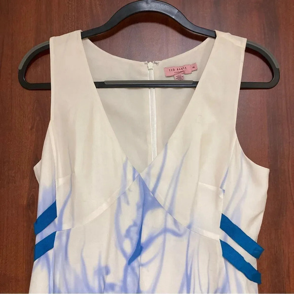 TED BAKER Sample Blue and White Silk Dress Size 2 US Size 6 - Picture 3 of 12